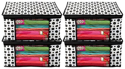 White & Black Polka Dot Printed Clothes Storage Organizer Box with Transparent Window and Zip Closure