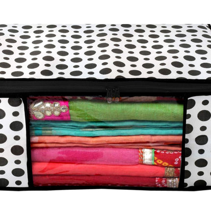 White & Black Polka Dot Printed Clothes Storage Organizer Box with Transparent Window and Zip Closure