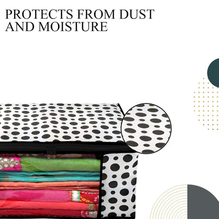 White & Black Polka Dot Printed Clothes Storage Organizer Box with Transparent Window and Zip Closure