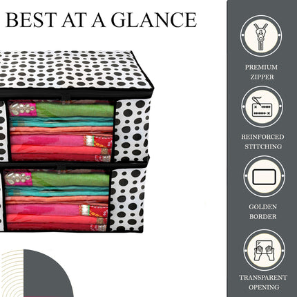 White & Black Polka Dot Printed Clothes Storage Organizer Box with Transparent Window and Zip Closure