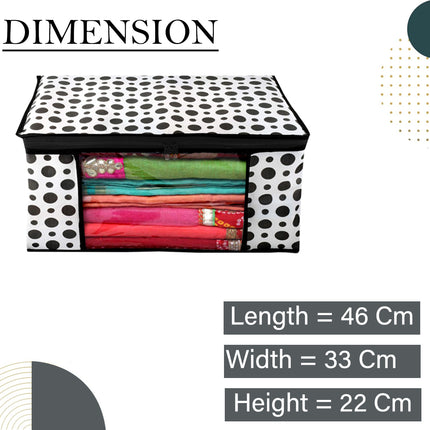 White & Black Polka Dot Printed Clothes Storage Organizer Box with Transparent Window and Zip Closure