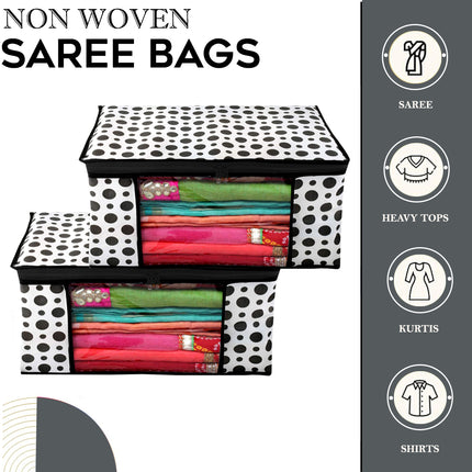 White & Black Polka Dot Printed Clothes Storage Organizer Box with Transparent Window and Zip Closure