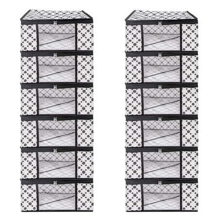 White & Black Polka Dot Printed Clothes Storage Organizer Box with Transparent Window and Zip Closure