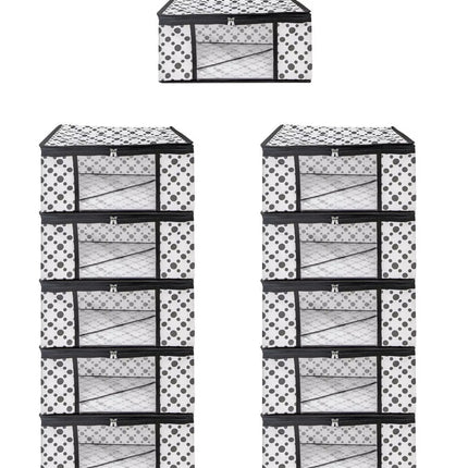 White & Black Polka Dot Printed Clothes Storage Organizer Box with Transparent Window and Zip Closure