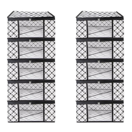 White & Black Polka Dot Printed Clothes Storage Organizer Box with Transparent Window and Zip Closure