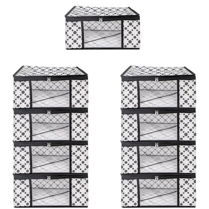 White & Black Polka Dot Printed Clothes Storage Organizer Box with Transparent Window and Zip Closure
