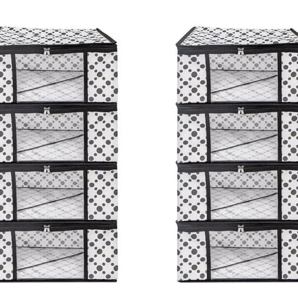 White & Black Polka Dot Printed Clothes Storage Organizer Box with Transparent Window and Zip Closure