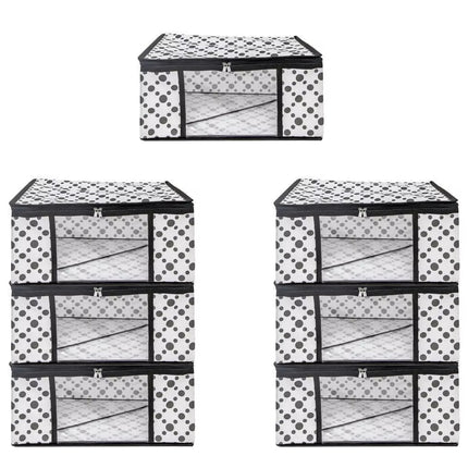 White & Black Polka Dot Printed Clothes Storage Organizer Box with Transparent Window and Zip Closure