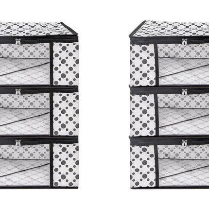 White & Black Polka Dot Printed Clothes Storage Organizer Box with Transparent Window and Zip Closure