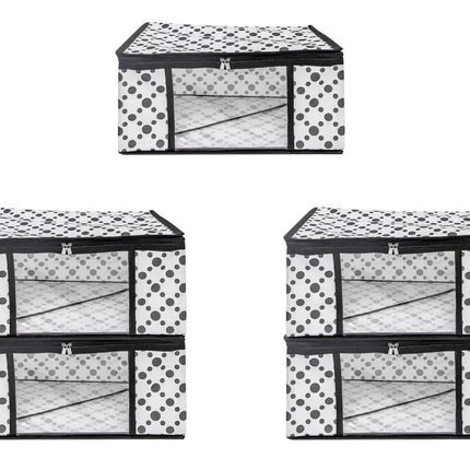 White & Black Polka Dot Printed Clothes Storage Organizer Box with Transparent Window and Zip Closure