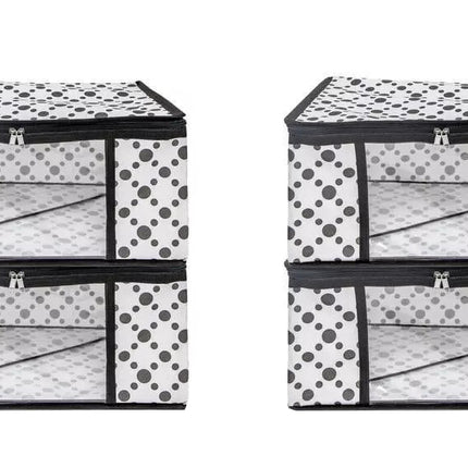 White & Black Polka Dot Printed Clothes Storage Organizer Box with Transparent Window and Zip Closure