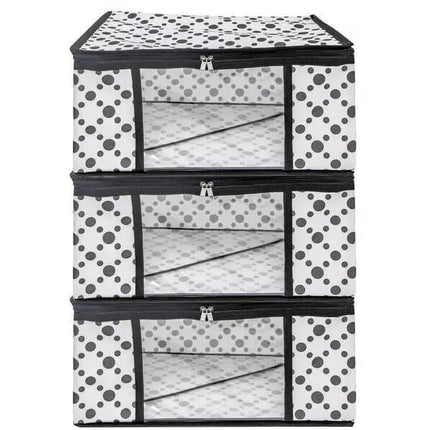 White & Black Polka Dot Printed Clothes Storage Organizer Box with Transparent Window and Zip Closure