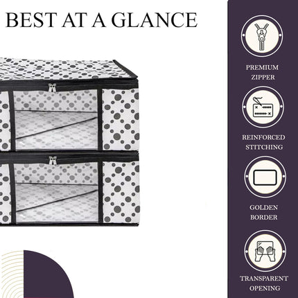 White & Black Polka Dot Printed Clothes Storage Organizer Box with Transparent Window and Zip Closure