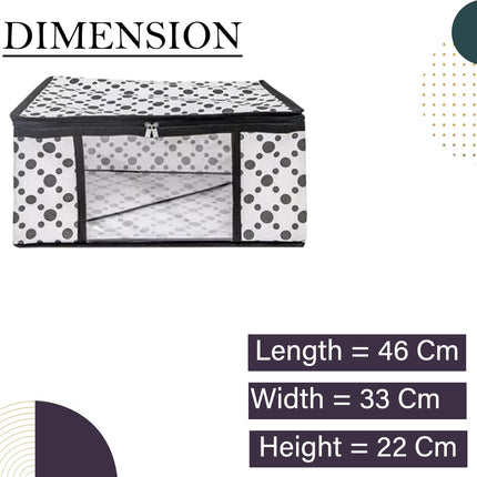 White & Black Polka Dot Printed Clothes Storage Organizer Box with Transparent Window and Zip Closure