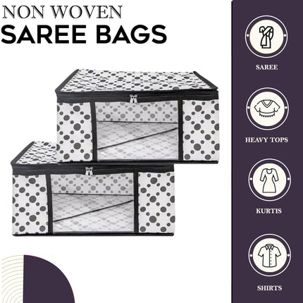 White & Black Polka Dot Printed Clothes Storage Organizer Box with Transparent Window and Zip Closure