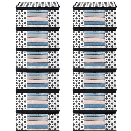 White & Black Polka Dot Printed Clothes Storage Organizer Box with Transparent Window and Zip Closure