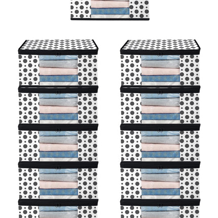White & Black Polka Dot Printed Clothes Storage Organizer Box with Transparent Window and Zip Closure