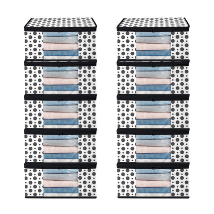 White & Black Polka Dot Printed Clothes Storage Organizer Box with Transparent Window and Zip Closure