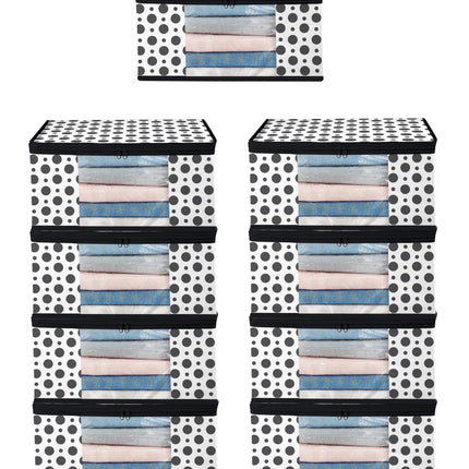White & Black Polka Dot Printed Clothes Storage Organizer Box with Transparent Window and Zip Closure