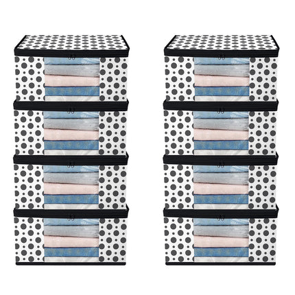 White & Black Polka Dot Printed Clothes Storage Organizer Box with Transparent Window and Zip Closure