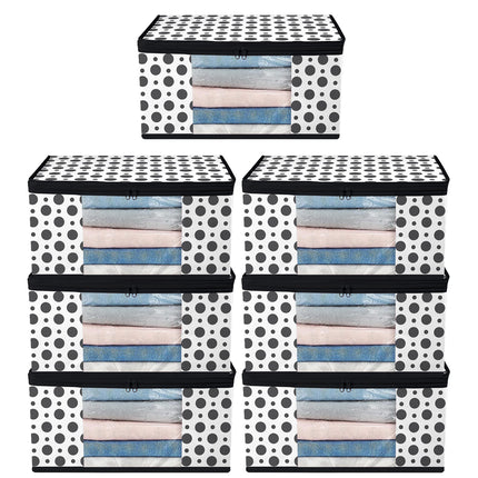 White & Black Polka Dot Printed Clothes Storage Organizer Box with Transparent Window and Zip Closure