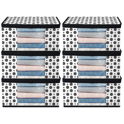 White & Black Polka Dot Printed Clothes Storage Organizer Box with Transparent Window and Zip Closure