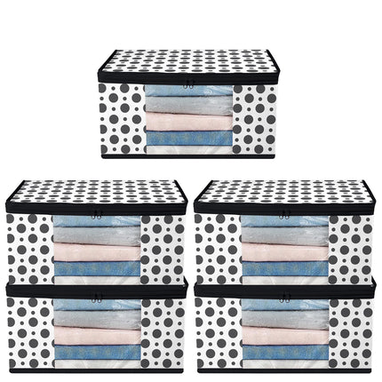 White & Black Polka Dot Printed Clothes Storage Organizer Box with Transparent Window and Zip Closure