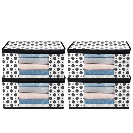 White & Black Polka Dot Printed Clothes Storage Organizer Box with Transparent Window and Zip Closure
