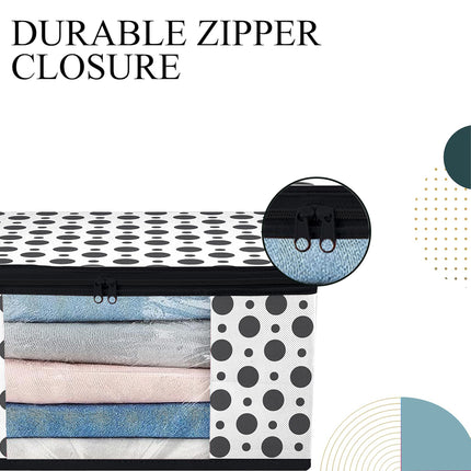 White & Black Polka Dot Printed Clothes Storage Organizer Box with Transparent Window and Zip Closure