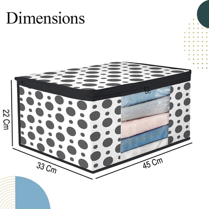 White & Black Polka Dot Printed Clothes Storage Organizer Box with Transparent Window and Zip Closure