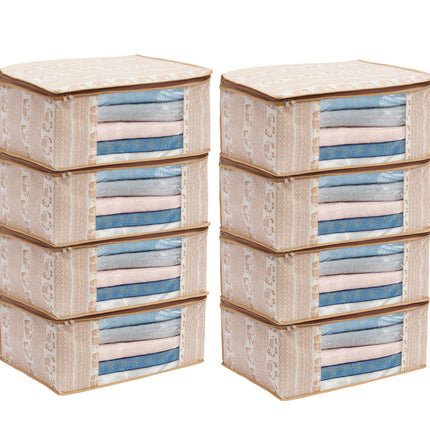 Beige Elephant Printed Design Clothes Storage Organizer Box with Transparent Window and Zip Closure