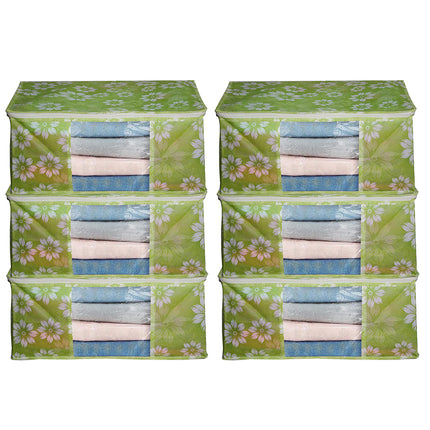 Green Floral Printed Clothes Storage Organizer Box with Transparent Window and Zip Closure