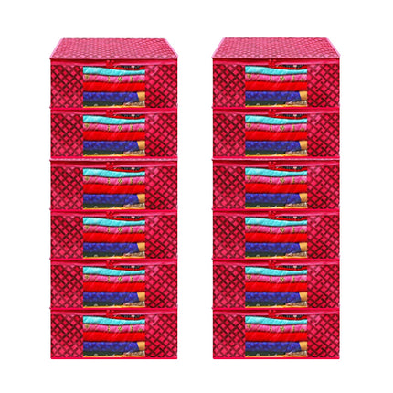 Pink Geometric Printed Clothes Storage Organizer Box with Transparent Window and Zip Closure