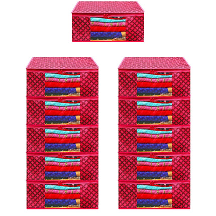 Pink Geometric Printed Clothes Storage Organizer Box with Transparent Window and Zip Closure