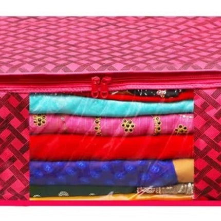 Pink Geometric Printed Clothes Storage Organizer Box with Transparent Window and Zip Closure