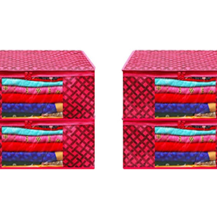 Pink Geometric Printed Clothes Storage Organizer Box with Transparent Window and Zip Closure