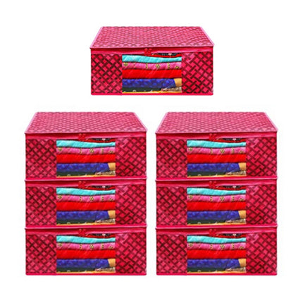 Pink Geometric Printed Clothes Storage Organizer Box with Transparent Window and Zip Closure