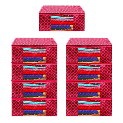 Pink Geometric Printed Clothes Storage Organizer Box with Transparent Window and Zip Closure