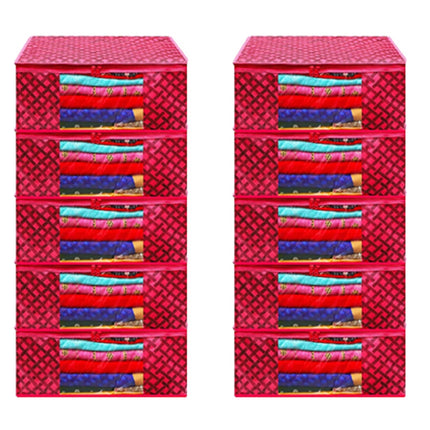 Pink Geometric Printed Clothes Storage Organizer Box with Transparent Window and Zip Closure