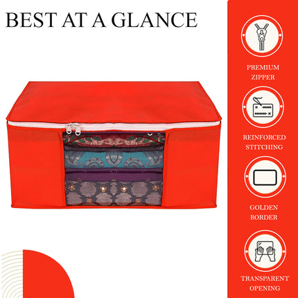Red Saree Storage Cover with Zip & Transparent Window