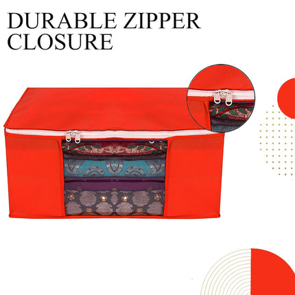 Red Saree Storage Cover with Zip & Transparent Window