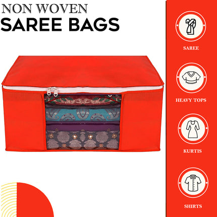 Red Saree Storage Cover with Zip & Transparent Window