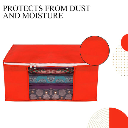 Red Saree Storage Cover with Zip & Transparent Window