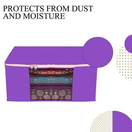 Purple Saree Storage Cover with Zip & Transparent Window