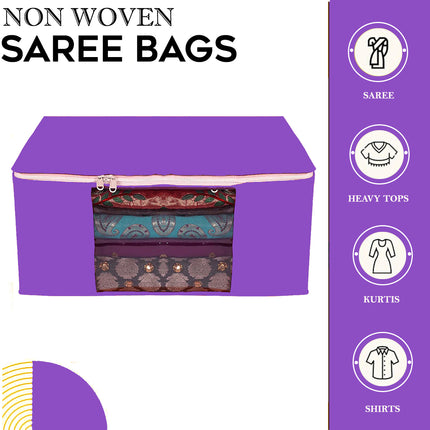 Purple Saree Storage Cover with Zip & Transparent Window