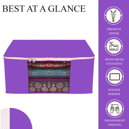 Purple Saree Storage Cover with Zip & Transparent Window