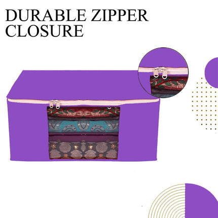 Purple Saree Storage Cover with Zip & Transparent Window