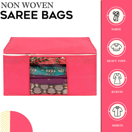 Pink Saree Storage Cover with Zip & Transparent Window