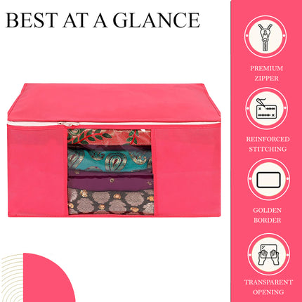 Pink Saree Storage Cover with Zip & Transparent Window