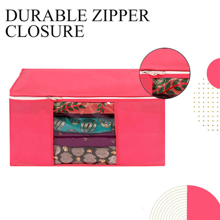 Pink Saree Storage Cover with Zip & Transparent Window